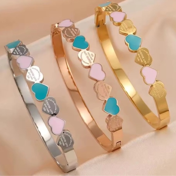 Colorful Heart Gold Bangle Bracelet - Picture 5 of 6